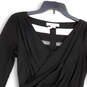 Womens Black V-Neck Long Sleeve Pleated Knee Length Sheath Dress Size XS image number 3