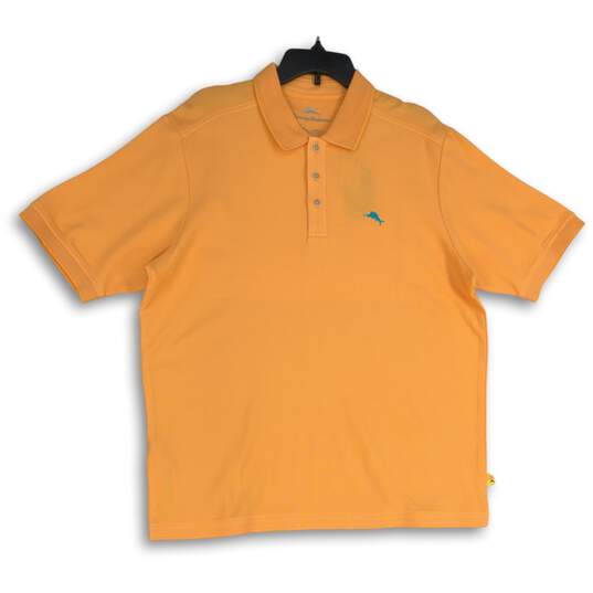 Mens Orange Spread Collar Short Sleeve Golf Polo Shirt Size Medium image number 1