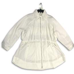 Womens White Drip Drop Lightweight Long Sleeve Full-Zip Windbreaker Jacket Sz 1X