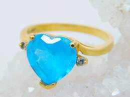 Romantic 10K Yellow Gold Blue Topaz Heart & Diamond Accent Ring 3.1g alternative image