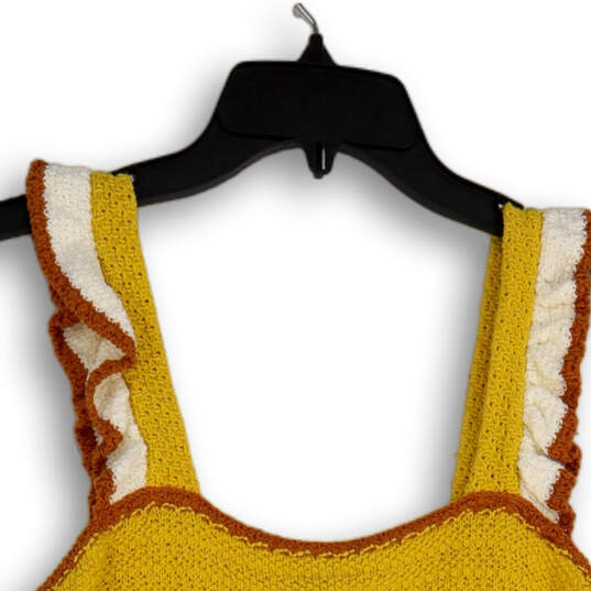 NWT Womens Yellow Ruffle Wide Strap Knitted Pullover Tank Top Size XS image number 3