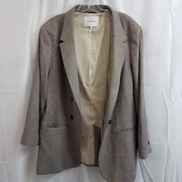 Frame Women's Brown Houndstooth Wool-Blend Blazer Jacket Size 16