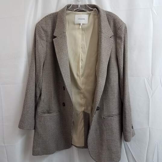 Frame Women's Brown Houndstooth Wool-Blend Blazer Jacket Size 16 image number 1