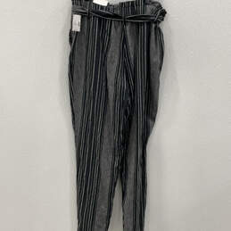NWT Womens Black Striped Tie Waist High Rise Ankle Pants Size Medium alternative image