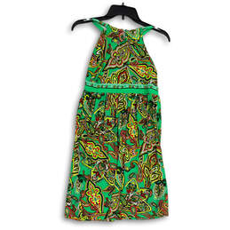 Womens Green Paisley Sleeveless Halter Neck Knee Length A-Line Dress Size P
