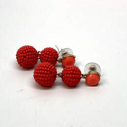 Designer J. Crew Gold-Tone Red Balls Beaded Fashion Dangle Drop Earrings alternative image