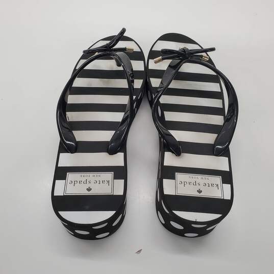Kate Spade Women's Black White Polka Dot Stripe Platform Thong Flip Flops Size 7M image number 3