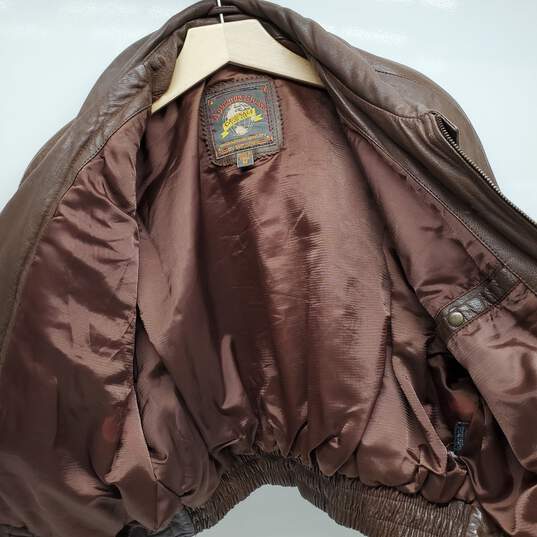 Vintage Wilsons Adventure Bound Originals Brown Leather Bomber Jacket Men's M image number 3