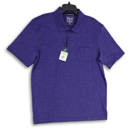 NWT Mens Navy Blue Spread Collar Short Sleeve Luxe Polo Shirt Size XL