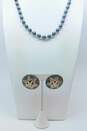 Signed TC & Artisan 925 Southwestern Puffed Star Chakana Tiered Textured Disc Dome Post Earrings & Hematite Ball Beaded Necklace 87.7g image number 1