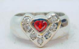 18K White Gold Red & Clear Cubic Zirconia Ring 4.6g