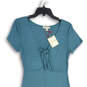 NWT Womens Blue Ribbed Short Sleeve Tie Neck Maxi Dress Size Medium image number 3