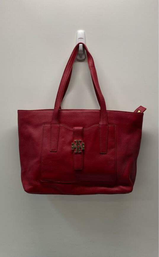 Tory Burch Leather Plaque Large Tote Red image number 1