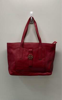 Tory Burch Leather Plaque Large Tote Red