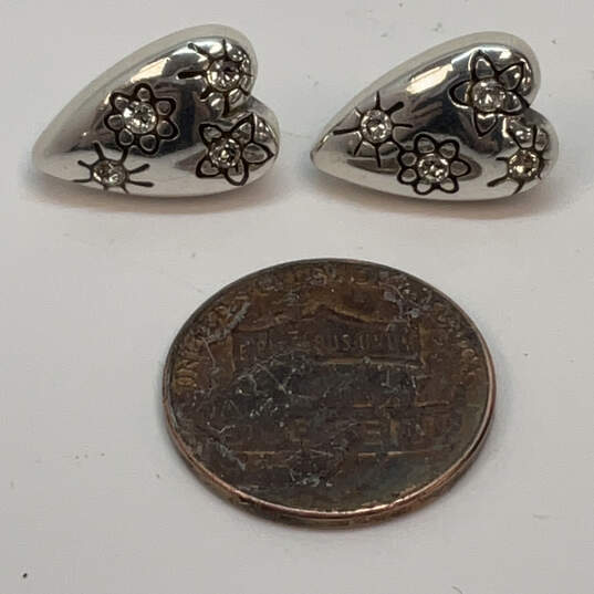 Designer Brighton Silver-Tone Flower Engraved Heart Shape Stud Earrings image number 3