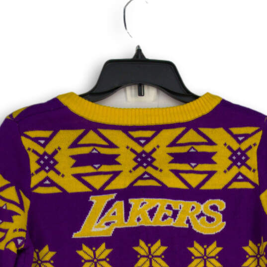 Womens Yellow Purple Snowflake Los Angeles Lakers Pullover Sweater Size M image number 4