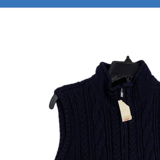 NWT Talbots Womens Navy Cable Knit Mock Neck Sleeveless Full Zip Sweater Size X image number 2