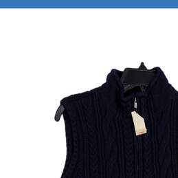 NWT Talbots Womens Navy Cable Knit Mock Neck Sleeveless Full Zip Sweater Size X alternative image