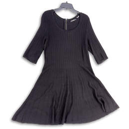 Womens Black Tight-Knit 3/4 Sleeve Scoop Neck Back Zip Sweater Dress Sz PL