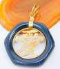 14K Gold Carved Onyx Chinese Character Cut Out Circle Pendant 8.8g image number 2