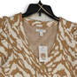 NWT Womens Tan White Long Sleeve Button Front Cardigan Sweater Size Large image number 3
