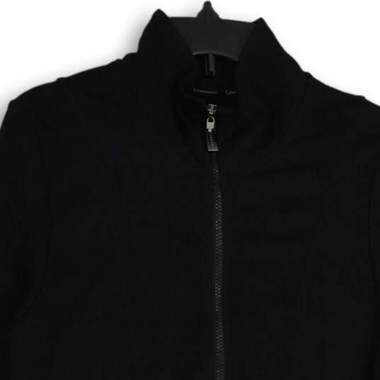 Womens Black Pleated Collared Long Sleeve Peplum Full-Zip Jacket Size XL image number 3