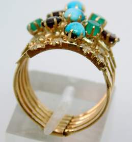 Vintage 14K Gold Turquoise Emerald Garnet & Clear Glass Cluster Multi Band Statement Ring 5.6g alternative image