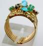 Vintage 14K Gold Turquoise Emerald Garnet & Clear Glass Cluster Multi Band Statement Ring 5.6g image number 2