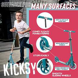 Scooter Bundle x3 - Kicksy Teal Orange - Kick Scooter for Kids Ages 6-12 & Scooter for Teens 12 Years and Up- Big Wheel Scooter for Stability - 2 Wheel Scooter for Boys & Girls- Foldable Kick Scooter Adult - Up to 220 lbs (Limit time only)