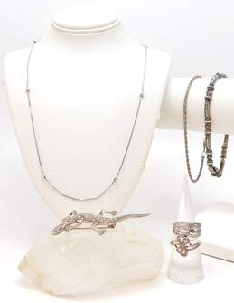 Romantic 925 Sterling Silver Marcasite Sapphire Amethyst Ball Station Necklace Lizard Brooch Bracelets & Rings 31.5g