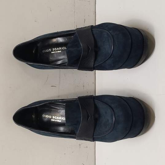 Women's Guido Sgariglia Penny Loafer Heels, Blue Suede, Size EU 38.5/  US 7.5 image number 6