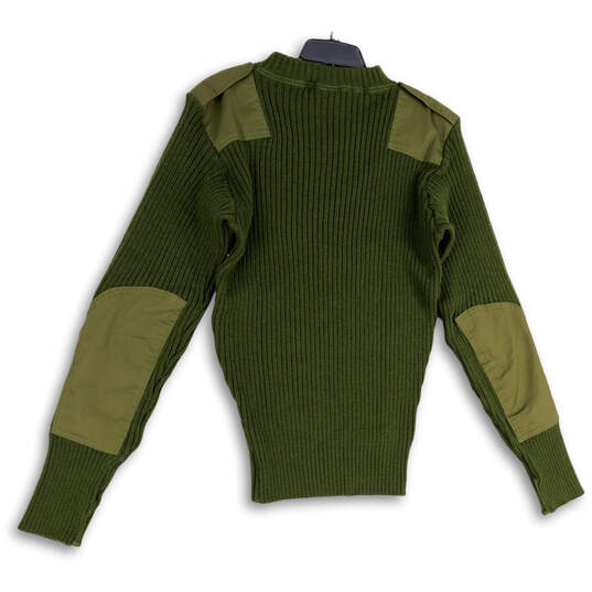Mens Green Knitted Mock Neck Long Sleeve Patches Pullover Sweater Sz 44 image number 2