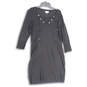 Womens Black Jersey Lace Up V-Neck 3/4 Sleeve Knee Length Shift Dress Sz XL image number 1