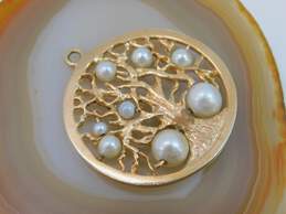 14K Yellow Gold Faux Pearl Tree Of Life Pendant 9.8g alternative image