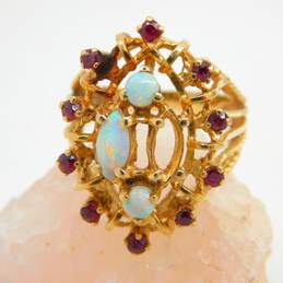 Vintage 14K Yellow Gold Ruby & Opal Cocktail Ring- For Repair 8.8g
