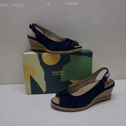 Earth Thara Bermuda Women's Navy Blue Espadrille Wedge Slingback Shoes Size 9
