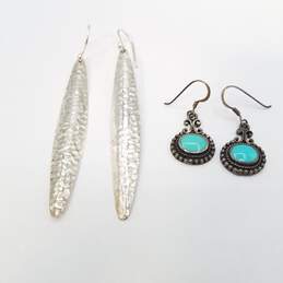 Sterling Silver Turquoise Hammered Dangle Earring Bundle 2 pcs 12.9g