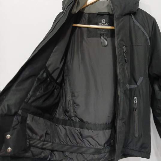 Mens Black Long Sleeve Pockets Full Zip Hooded Windbreaker Jacket Size Medium image number 3
