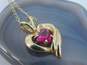 Romantic 10K Yellow Gold Ruby Heart Pendant Necklace 1.7g image number 5
