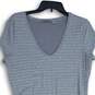 Athleta Womens Gray Striped Ruched Scoop Neck Short Sleeve Mini Dress Size Large image number 3