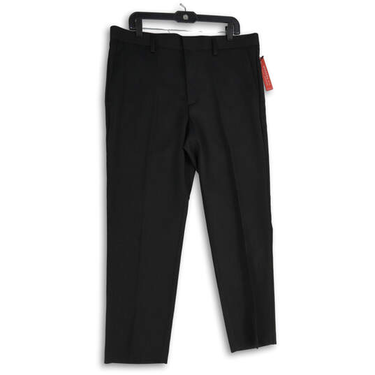 NWT Mens Black Flat Front Straight Leg Travel Lux Dress Pants Size 36X30 image number 1