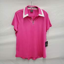 NWT Belyn Key WM's Birdie Cap Sleeve Hot Pink Half Zip Blouse Top Size L