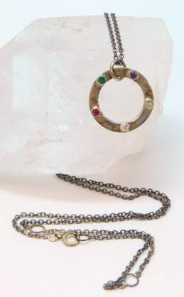 Artisan 925 Ruby CZ Purple & Green Glass & Moonstone Circle Pendant Necklace & Vermeil Granule Stamped Stars Textured Square Ring 9.7g alternative image