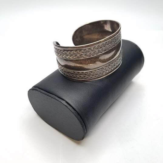 Vintage Sterling Silver Braided Rope Design Cuff 6in Bracelet 33.2g image number 1