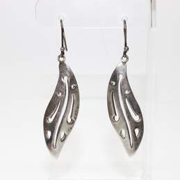 Taxco Sterling Silver Leaf Cut Out Design Dangle Earrings alternative image
