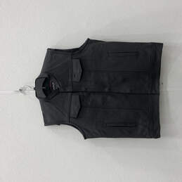 Mens Black Full-Zip Snap Front Pockets Lined Leather Vest Size Medium alternative image