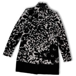 NWT Womens Black White Floral Long Sleeve Pockets Button Front Jacket Sz S