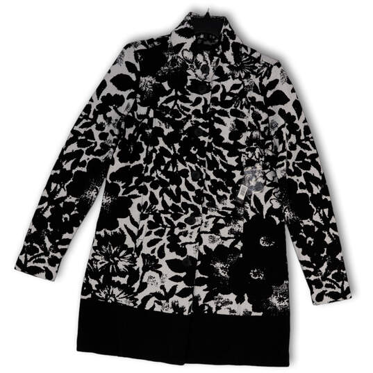 NWT Womens Black White Floral Long Sleeve Pockets Button Front Jacket Sz S image number 1