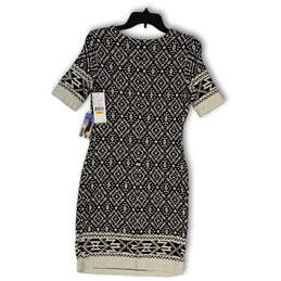 NWT Womens Black Geometric Short Sleeve Knee Length Sweater Dress Size S alternative image