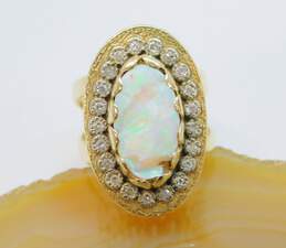 Vintage Artisan 18K Yellow Gold 0.21 CTTW Diamond & Opal Statement Ring 9.1g